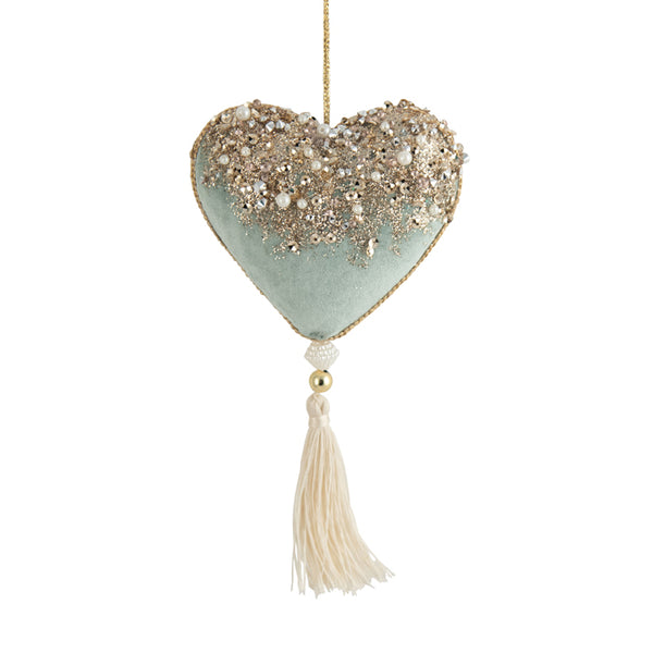 Champagne Mint Heart with Tassle Ornament