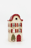 Alsace Tealight Villa Christmas Stone with Red Shutters