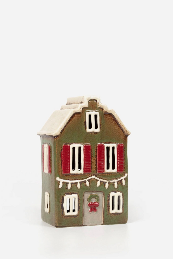 Alsace Tealight House Christmas Green With Shutters